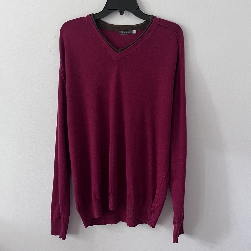 Sol Alpaca Sweater Men 2XL Burgundy 100% Baby Alpaca Quiet Luxury Preppy